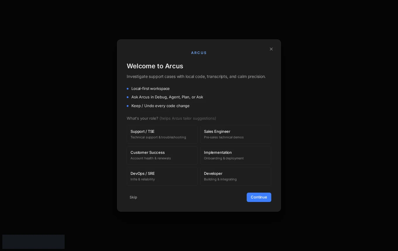 First-run welcome and role picker in Arcus